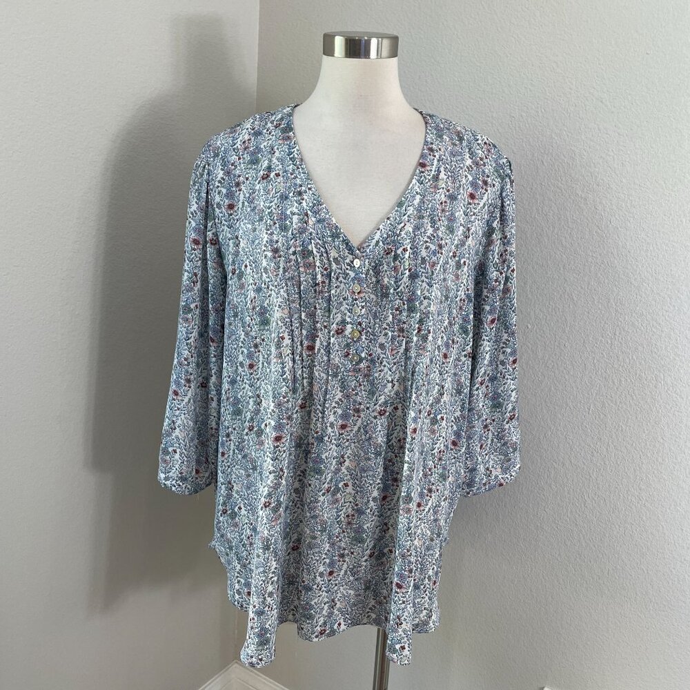 Rose+Olive Womens Plus‎ 2X Floral V Neck Blouse 3/4 Sleeve Shirt Tunic Top